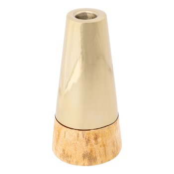 Stainless steel/mango wood candle holder, 7,5x7,5x24cm, champagne