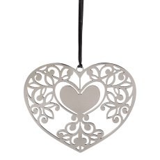 Stainless steel pendant heart LOVELY, 10x8x0,5cm, silver