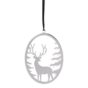 Stainless steel pendant deer in landscape SHINE, 11,5x16cm, silver