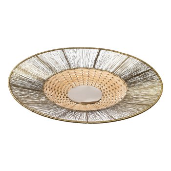 Edelstahl Teller m.Naturdeko PANAMA, 43x43x6,5cm, champagner