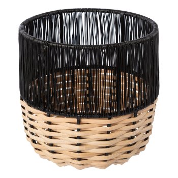 Stainless steel vessel with natural decoration PANAMA, 15,5x15,5x15cm, black