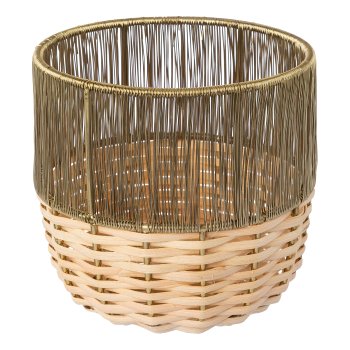 Stainless steel vessel with natural decoration PANAMA, 15,5x15,5x15cm, champagne
