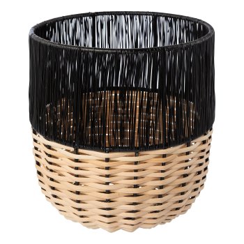 Edelstahl Gefäß m.Naturdeko PANAMA, 20,5x20,5x20cm, schwarz