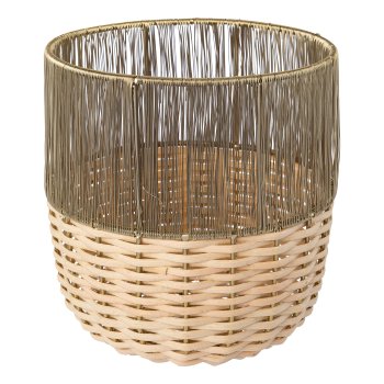 Stainless steel vessel with natural decoration, 20,5x20,5x20cm, champagne