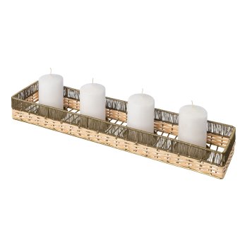 Stainless steel 4 pcs candle holder tray, 60x13x7cm, champagne