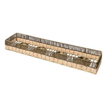 Stainless steel 4 pcs candle holder tray, 60x13x7cm, champagne