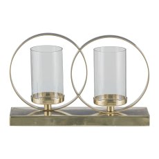 Stainless steel plate w.ring, 2 tealight glass 36x11x23cm, champagne