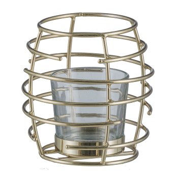 Edelstahl Windlicht, m.Teelicht Glas 11x11x10cm, Champagner