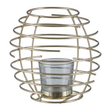 Edelstahl Windlicht, m.Teelicht Glas 15x15x10cm, Champagner