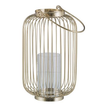 Stainless steel lantern, w.handle 23x23x35cm, champagne