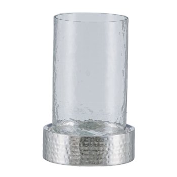 Glass lantern on stainless steel base, LIMANI 16x16x25cm, silver