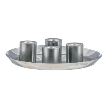Edelstahl 4er Kerzenhalter auf Platte, rund,BLACK 30x30x10cm, Silber
