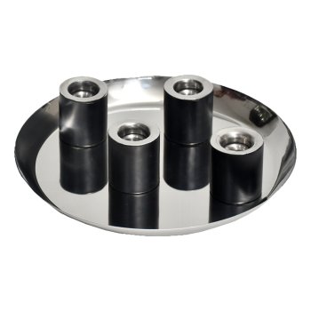 Edelstahl 4er Kerzenhalter auf Platte, rund,BLACK 40x40x16cm, Silber