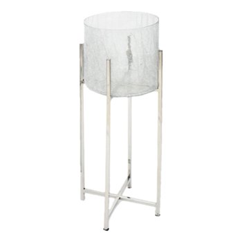 Glass lantern on stainless steel rack, Crackle 28x28x73cm, silver