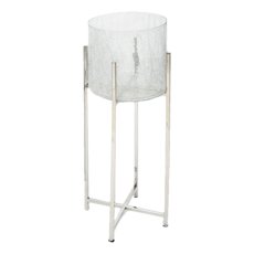 Glass lantern on stainless steel rack, Crackle 28x28x73cm, silver