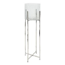 Glass lantern on stainless steel rack, Crackle 28x28x111cm, silver