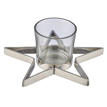 Aluminium Stern liegend mit Teelichtglas, 16x16x1,5cm, silber