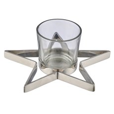 Aluminium Stern liegend mit Teelichtglas, 16x16x1,5cm, silber