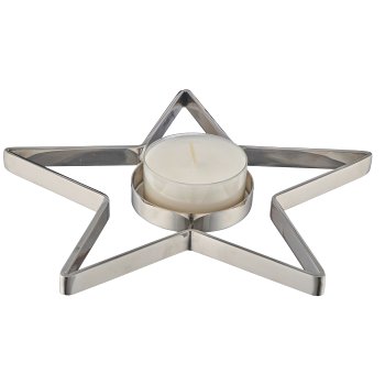 Aluminium star lying with tealight glass, 21x21x1.5cm, silver