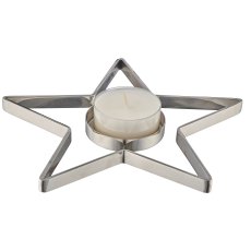 Aluminium star lying with tealight glass, 21x21x1.5cm, silver