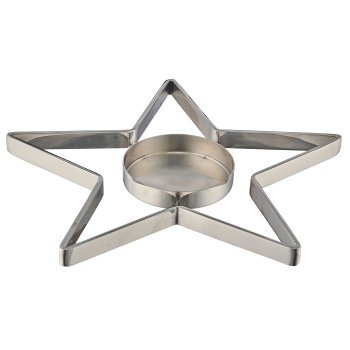Aluminium star lying with tealight glass, 21x21x1.5cm, silver