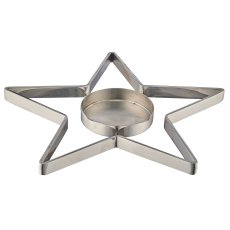 Aluminium star lying with tealight glass, 21x21x1.5cm, silver