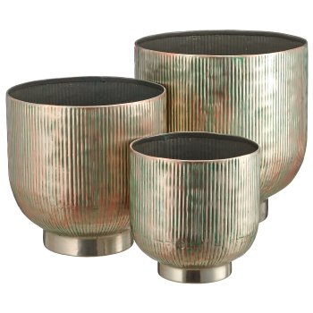 Metall Übertopf, gerillt, 3er Set, 21x21x21/27x27x27,5/32x32x33cm