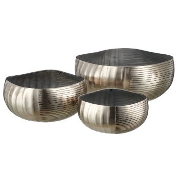 Aluminium Schale, gewellt/gerillt, 3er Set, 20x20x10/26x26x13/33x33x16cm,