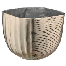 Aluminium Übertopf, gewellt/gerillt, 2er Set, 19x19x16/23x23x20cm, silber