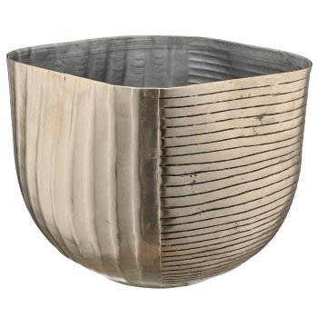 Aluminium Übertopf, gewellt/gerillt, 2er Set, 19x19x16/23x23x20cm, silber