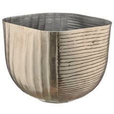 Aluminium Übertopf, gewellt/gerillt, 2er Set, 19x19x16/23x23x20cm, silber