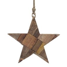 Wood Star Recycled Pieces Hanger, 21x2x3cm, Natural Mango