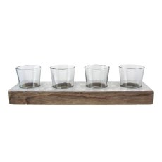 Wood Plate For Tealight x 4 Mica, 35x9,5x3,5cm, Nature/Silver