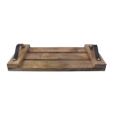 Wood Tray with Leather Handle 'Trays', 51x26x5cm, Nature