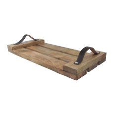 Wood Tray with Leather Handle 'Trays', 51x26x5cm, Nature