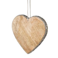 Wood Heart Pendant Jewelery, 15x15x2,5cm, Silver