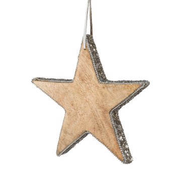 Wood Star Pendant Jewelery, 15x15x2,5cm, Silver