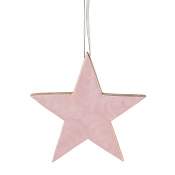 Wood Star Pendant Enamel, 10x10x2cm, Pink