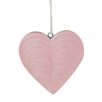 Wood Heart Pendant Enamel, 10x10x2cm, Pink