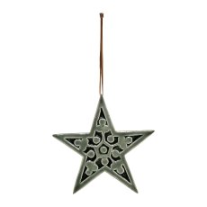 Wood Star Pendant Carving with Enamel, 16cm, Green