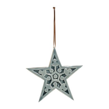 Wood Star Pendant Carving with Enamel, 16cm, Blue