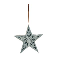 Wood Star Hanger Carving with Enamel, 20cm, Blue