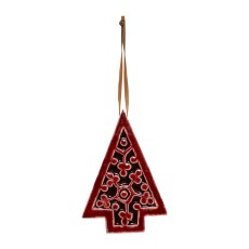 Wood Tree Hanger Carving with Enamel, 15cm, Red
