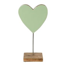 Wood Heart On Foot with Enamel Finish, 25x12x6cm, Light Green