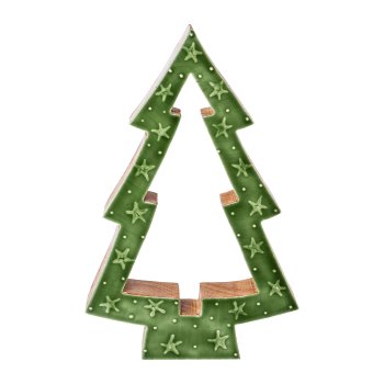 Wooden tree with enamel decoration,HOOPS, 30x20x4cm, green