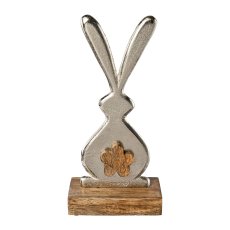 Aluminium rabbit on mango wood plate HARRY, 25x6x12cm, silver