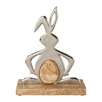 Aluminium Hase auf Mango Holz Platte JUSTIN, 24x6,5x13,5cm, silber