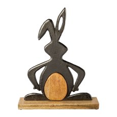 Aluminium rabbit on mango wood plate JUSTIN, 38x6,5x31cm, anthracite