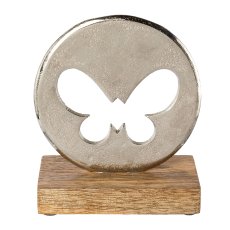 Aluminium disc with butterfly motif on plate, 16x6,5x13cm, silver