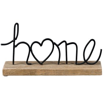Eisen Schriftzug HOME auf Holz Base, 15x28x5cm, schwarz